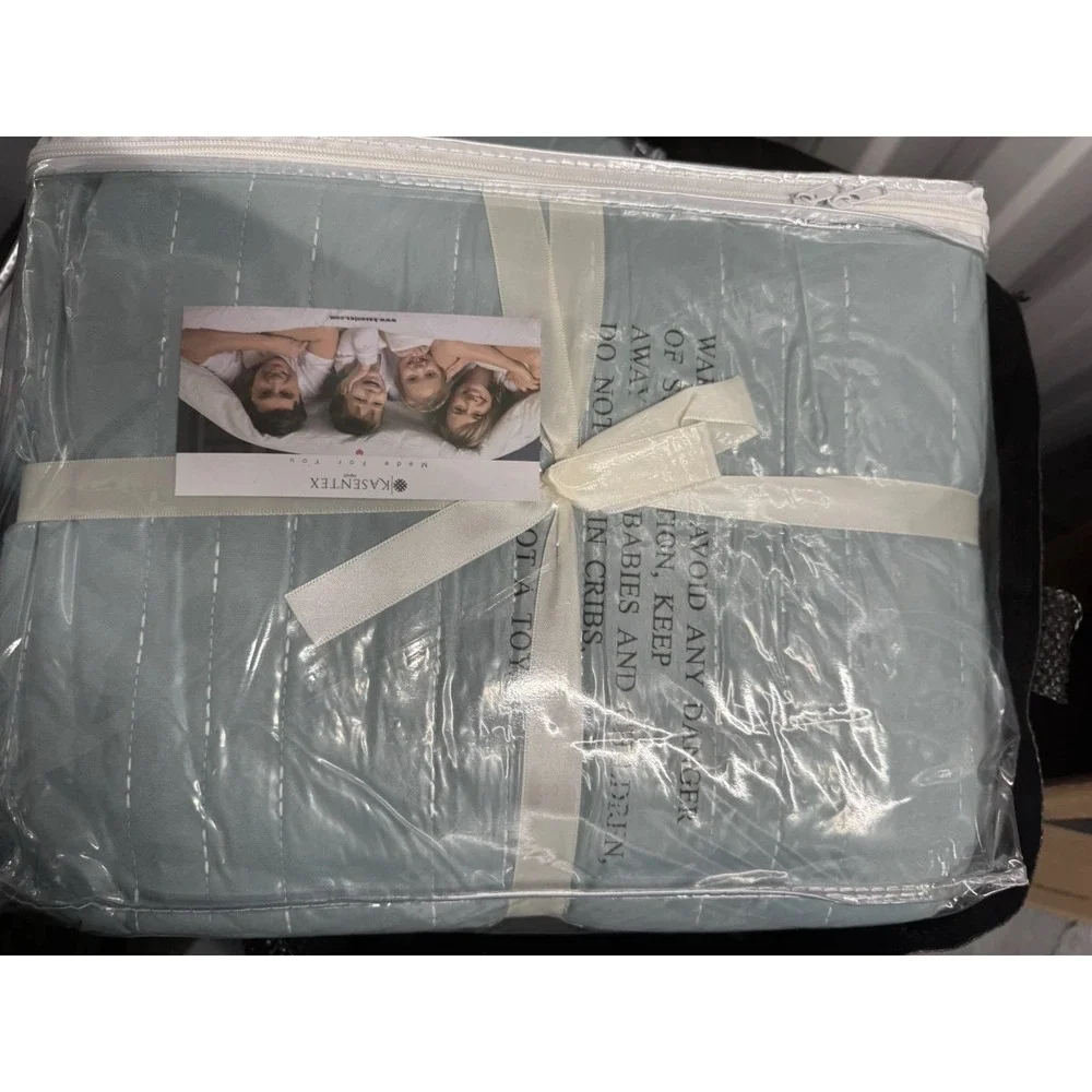 Kasentex Velvet Quilt Set Luxury Quilt 3PC Set Full/ Queen Lake Blue